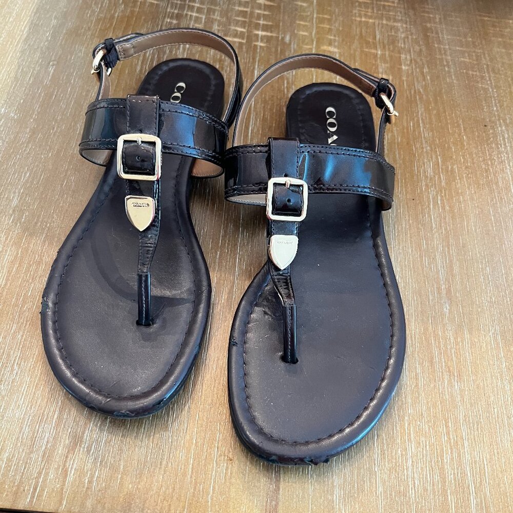 Coach Cassidy Iridescent Oxblood Pearl Leather Sandals